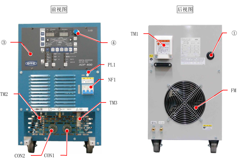OTC氬弧焊機ADP400前視后視圖 OTC氬弧焊機ADP400前視后視圖